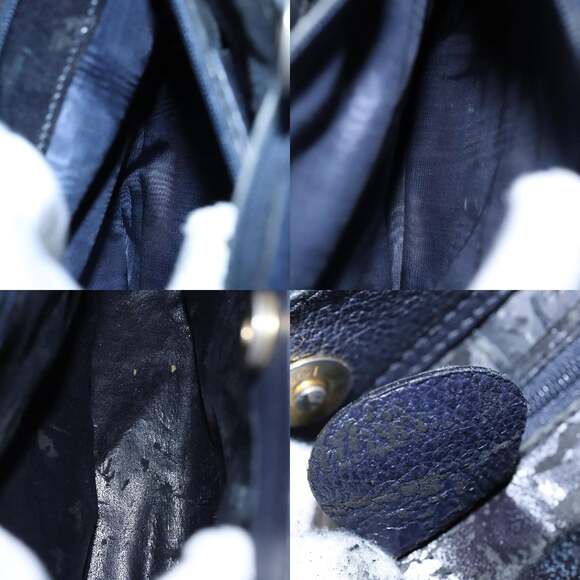 GUCCI Bamboo Hand Bag Suede Leather Navy Gold - Picture 12 of 12